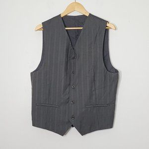 Vintage Mens Pinstripe Suit Vest Dark Gray Button Front Special Occasion Formal